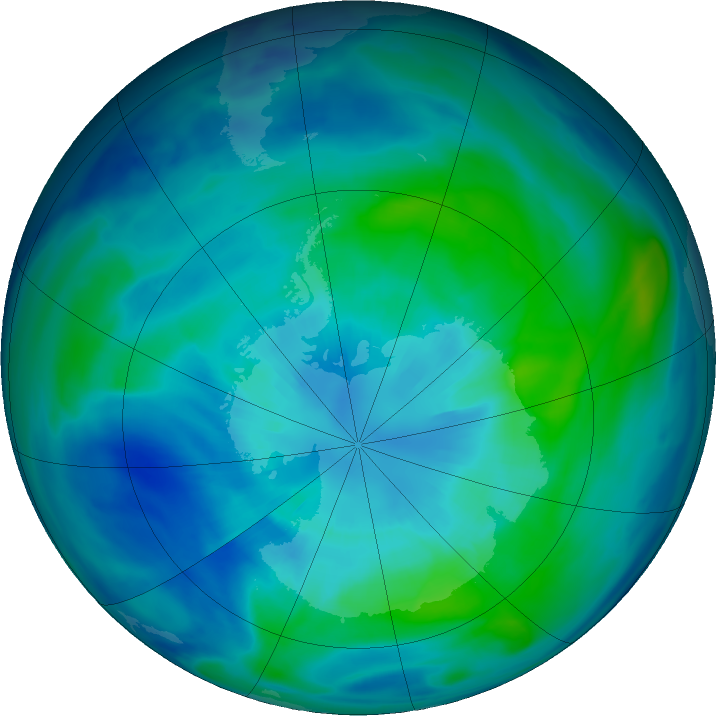 Antarctic ozone map for 31 March 2019